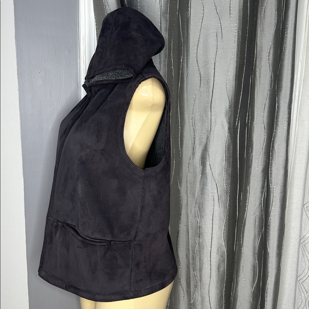 Lauren Ralph Lauren Sz L Women’s Solid Black Fleece Lined Full Zip Hooded Pocket - Picture 2 of 7